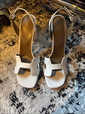 H White Open-Toe H-Cut Ankle Strap Heels